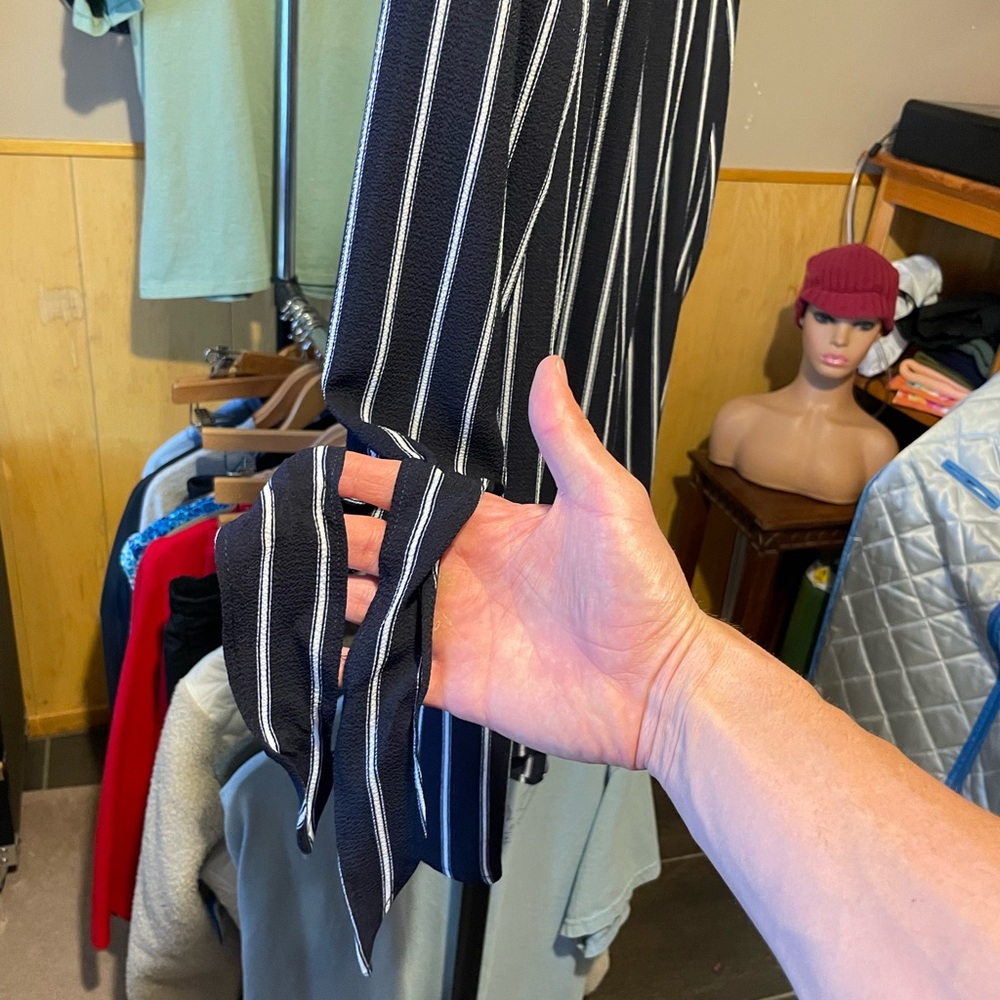 Rhapsody Black White Striped Off The Shoulder Top - Picture 6 of 7